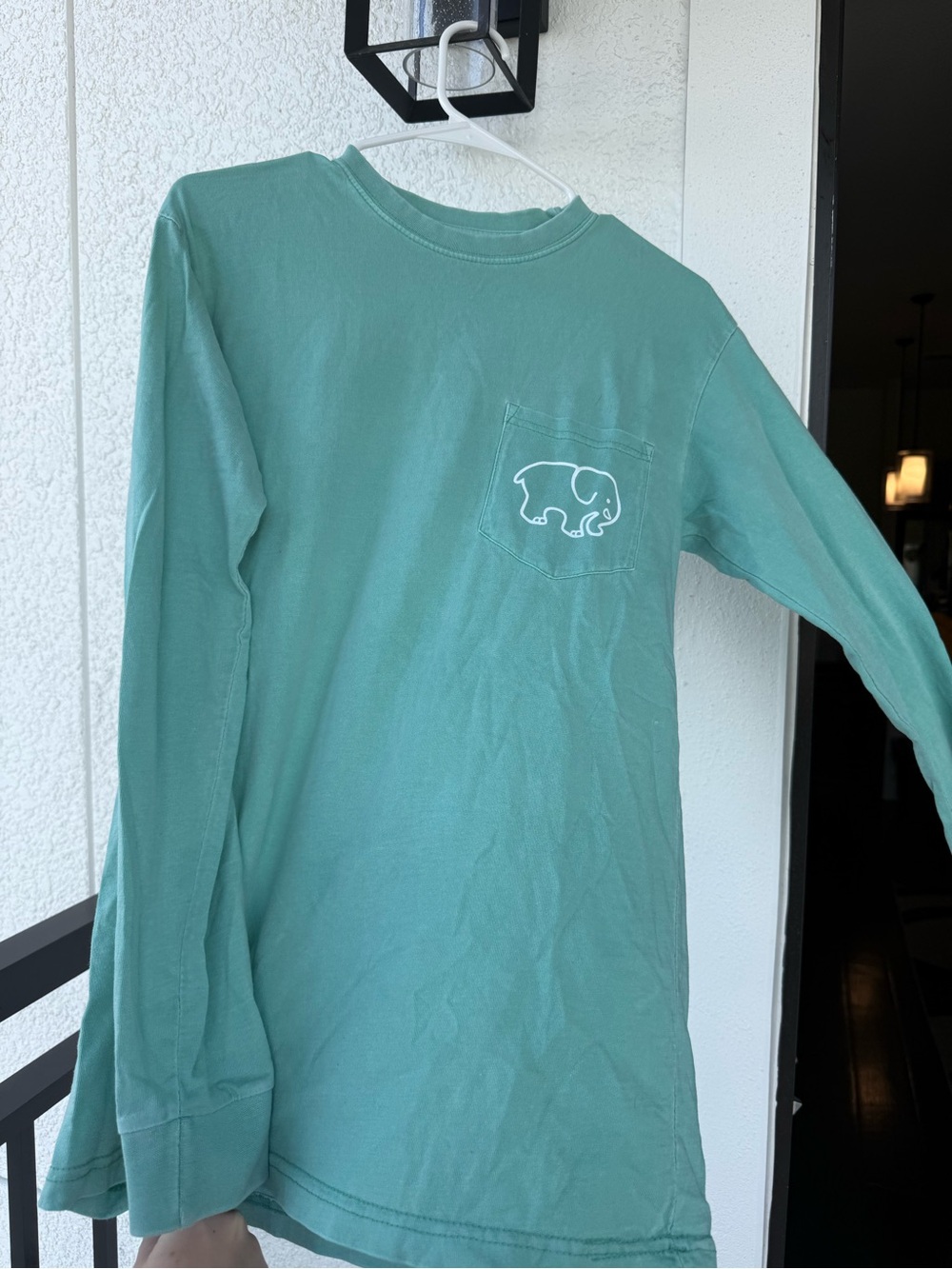 ivory ella Long Sleeve Pocket Tee in Seafoam Green with Elephant Logo
